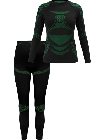 normani Damen Sport-Funktionsunterwäsche Set Hemd + Hose in Schwarz/Grün