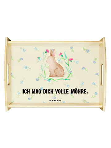 Mr. & Mrs. Panda Serviertablett Hase Sitzen mit Spruch in Blumig