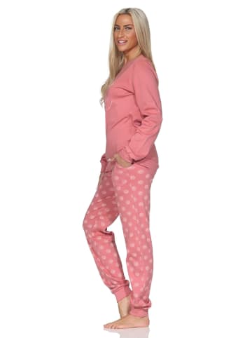 NORMANN Langarm Kuschel Interlock Schlafanzug Langarm Tupfen Optik in rosa