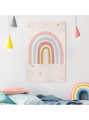 WALLART Leinwandbild - Großer Regenbogen mit Sternen und Pünktchen in Pastell