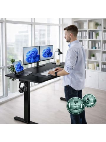 relaxdays Höhenverstellbarer Schreibtisch in Schwarz - (B)160 x (H)120 x (T)60 cm