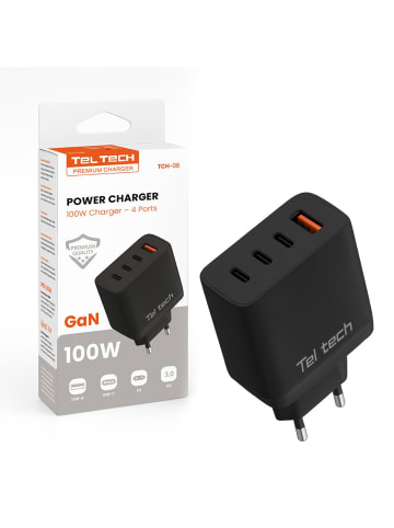 Wisam Teltech Power Charger GaN USB / 3x USB-C 100W QC PD schwarz TCH-08