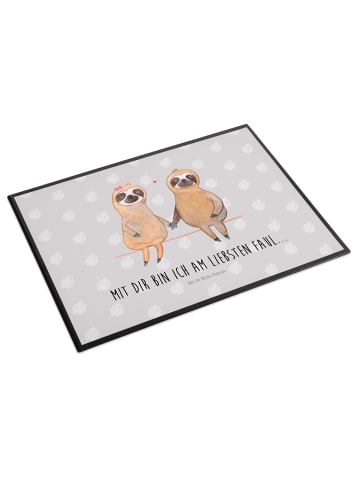 Mr. & Mrs. Panda Schreibtischunterlage Faultier Pärchen mit Spruch in Grau Pastell