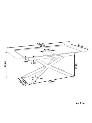 Beliani Ausziehbarer Tisch FINLEY in Braun/Schwarz - (W) 90 x (H) 75 x (L) 160 cm