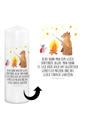 Mr. & Mrs. Panda Wachskerze Bär & Marienkäfer Lagerfeuer mit Spruch in Weiß