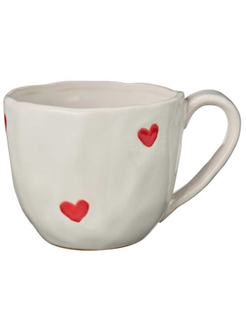 IB Laursen Becher Rote HERZEN Keramik Tasse mit Henkel Weiß 350 ml