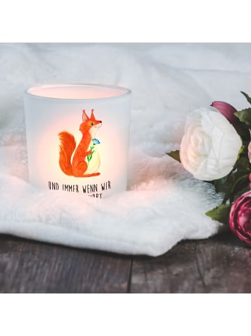 Mr. & Mrs. Panda Windlicht Glas Eichhörnchen Blume mit Spruch in Transparent