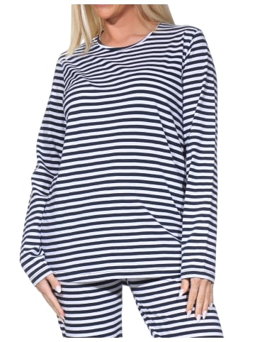 NORMANN Schlafanzug langarm Oberteil Pyjama Shirt Top in marine