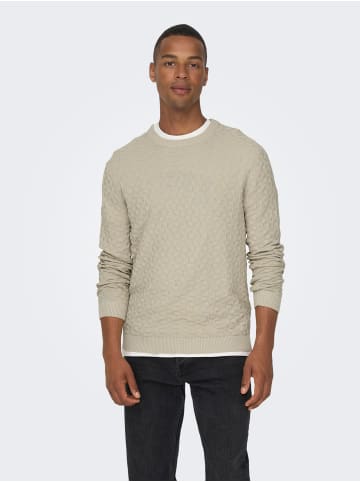 Only&Sons Design Pullover Geripptes Karo Strick Muster ONSKALLE in Beige-2