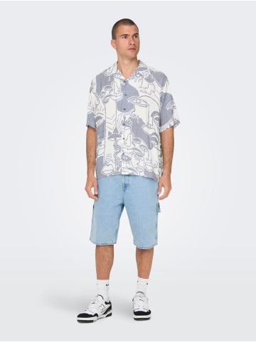 Only&Sons Hemd Resort Kragen lockerer Schnitt Kurzarm in Blau