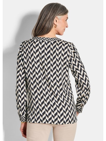 GOLDNER Kurzgröße:  Grafische Viskosebluse mit Rundhals in stein / schwarz / gemustert