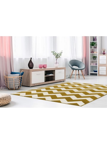 Kayoom Kurzflor Teppich Manolya 209 in elfenbein - gold - rechteckig