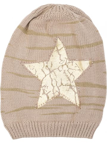 styleBREAKER Feinstrick Beanie Mütze in Beige / Gold