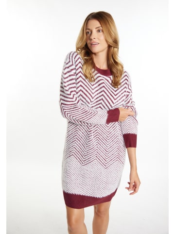 usha WHITE LABEL Damen Strickkleid in Dunkelkirschrot Weiss