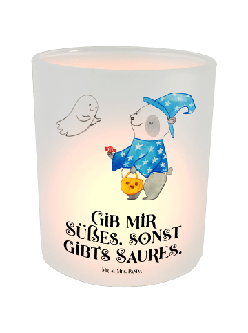 Mr. & Mrs. Panda Glas Teelichthalter Panda Zauberer mit Spruch in Transparent