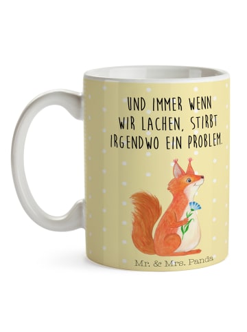 Mr. & Mrs. Panda Porzellantasse Eichhörnchen Blume mit Spruch in Gelb Pastell