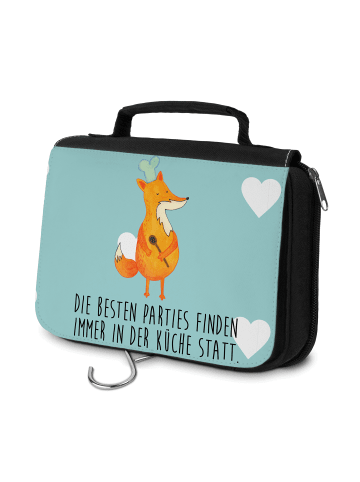 Mr. & Mrs. Panda Kosmetiktasche Fuchs Koch mit Spruch in Türkis Pastell