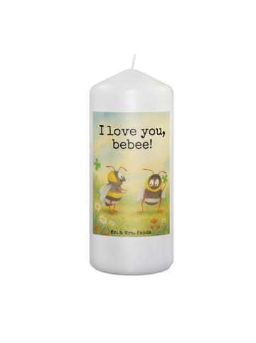 Mr. & Mrs. Panda Kerze Bienen Paar Design mit Spruch in Weiß