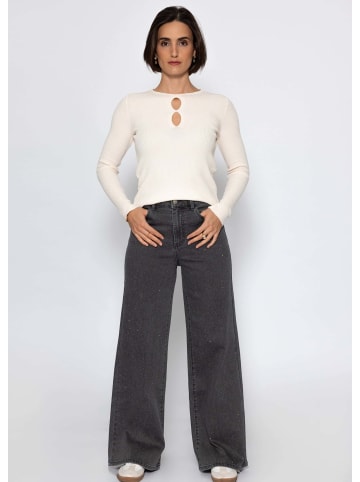 SASSYCLASSY Wide Leg Jeans mit Strasssteinen in Dunkelgrau