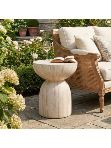 ABRIHOME Beistelltisch in Beige aus MgO für Innen und Außen (⌀) 45 x (H) 52.5 cm
