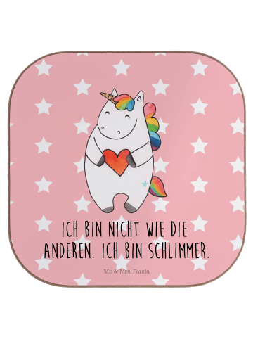 Mr. & Mrs. Panda Glasuntersetzer Einhorn Herz mit Spruch in Rot Pastell