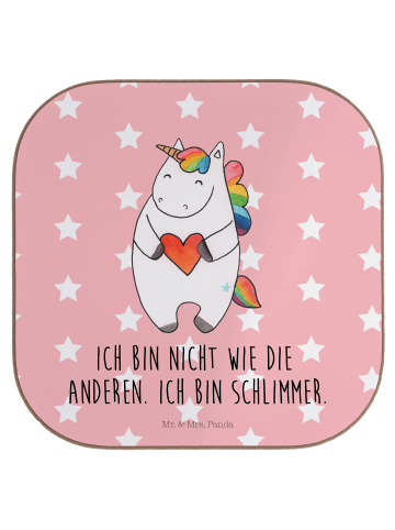 Mr. & Mrs. Panda Untersetzer Einhorn Herz mit Spruch in Rot Pastell