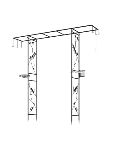 COSTWAY Rosenbogen Metall mit Vogelfutterstation 213 cm in Schwarz