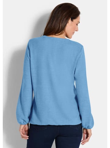 GOLDNER Kurzgröße:  Elegante Bluse mit Zierblende, Rundhals in blau