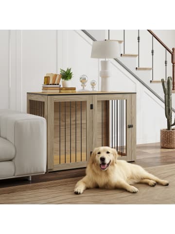 Pawhut Hundekäfig Eiche 106B x 60T x 76H cm