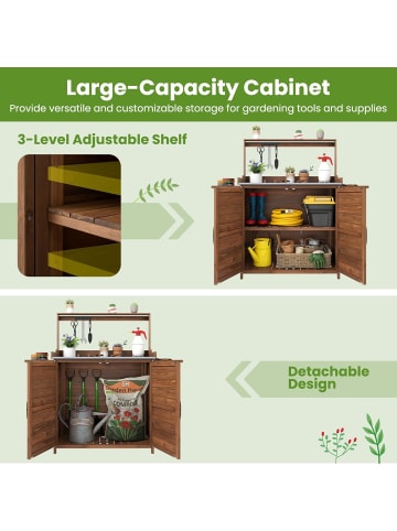 COSTWAY Pflanztisch Outdoor Gärtnertisch 138x47x128cm in Braun