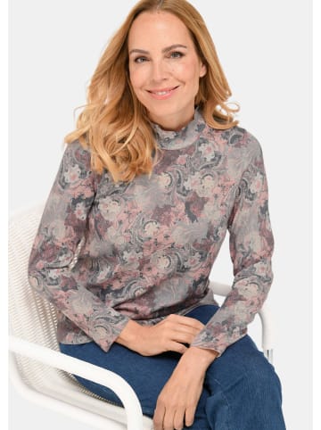 GOLDNER Kurzgröße:  Floraler Strickpullover mit Stehkragen in rosé / gemustert