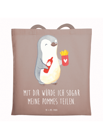 Mr. & Mrs. Panda Tragetasche Pinguin Pommes mit Spruch in Braun Pastell