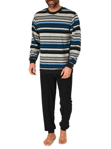 NORMANN Frottee Schlafanzug langarm Bündchen gestreifter - 75456 in hellblau