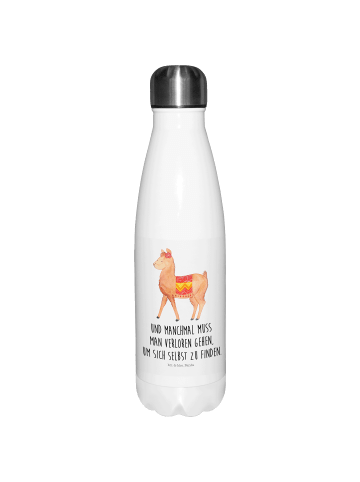 Mr. & Mrs. Panda Sportflasche Alpaka Stolz mit Spruch in Weiß