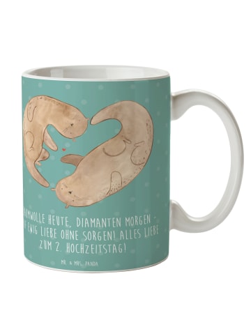 Mr. & Mrs. Panda Becher 2. Hochzeitstag Baumwollhochzeit mit Spruch in Meeresbrise