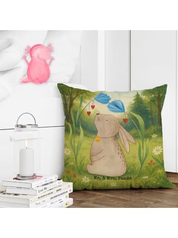 Mr. & Mrs. Panda Mikrofaser Kissen Hase Blume Design ohne Spruch in Weiß