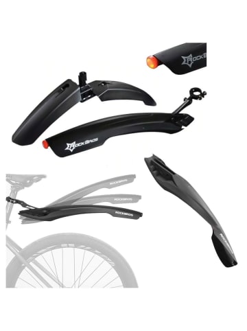 Rockbros Fahrradschutzbleche vorne hinten 2er-Set. schwarzes LED-Licht in Schwarz