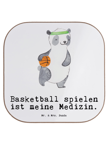 Mr. & Mrs. Panda gläseruntersetzer Panda Basketball mit Spruch in Weiß