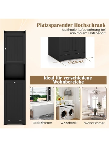 COSTWAY Bad Hochschrank mit Wäschekorb in Schwarz