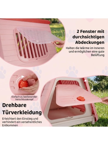 COSTWAY Hundehütte Outdoor klappbar Kunststoff 72 x 60 x 68 cm in Rosa