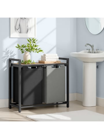 VASAGLE Wäschebehälter Brenta in Vintagebraun-schwarz-grau - (B)33 x (H)72 x (T)73 cm