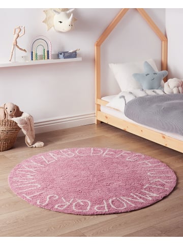 Beliani Kinderteppich VURGUN in Rosa/Weiß - (W) 120 x (L) 120 cm