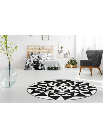 Kayoom Teppich Esperanto 925 in schwarz - weiß - rund