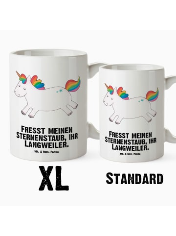 Mr. & Mrs. Panda XL Tasse Einhorn Happy mit Spruch in Weiß