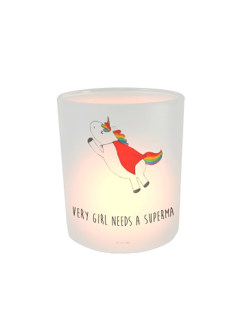 Mr. & Mrs. Panda Windlicht Glas Einhorn Super mit Spruch in Transparent