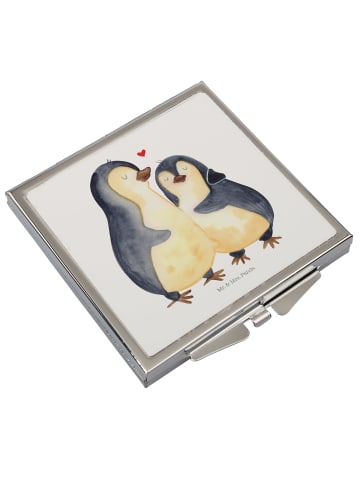 Mr. & Mrs. Panda Handtaschenspiegel quadratisch Pinguin umarmen ... in Weiß