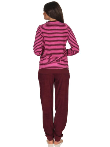 NORMANN Frottee Pyjama langarm Bündchen Streifen - 50288 in pink