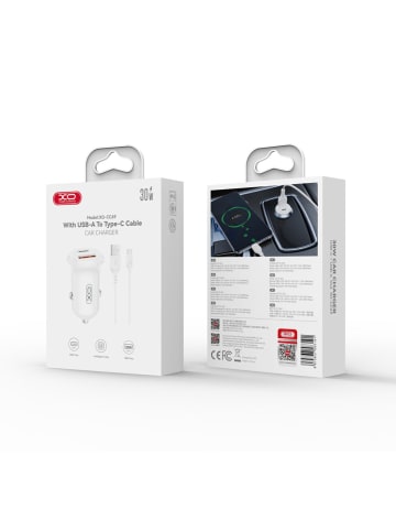 XO XO Autoladeadapter CC69 PD 30W QC 1x USB 1x USB-C weiß + Kabel USB