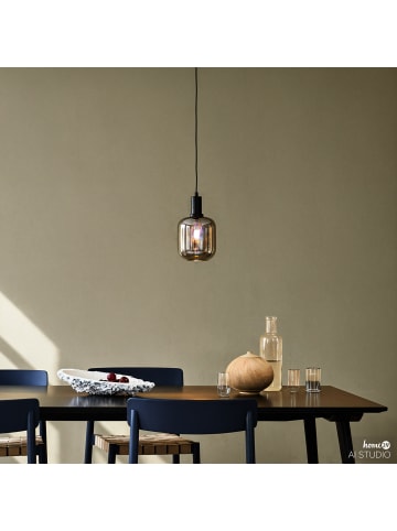 home24 home24 1-flammige Pendelleuchte aus Rauchglas und Eisen im modernen Stil in Schwarz