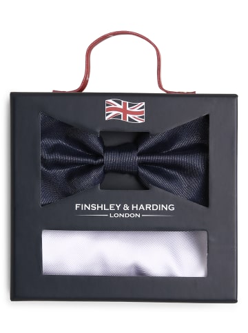 Finshley & Harding London Fliege und Einstecktuch in indigo weiß